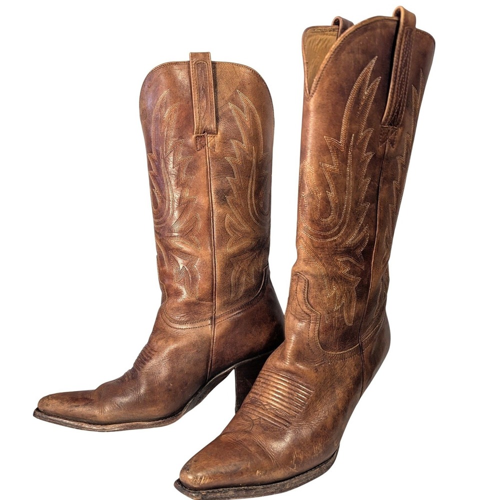8.5 B Vtg Charlie 1 Horse by Lucchese Artisan Handcrafted Boots Brazil Snip Toe